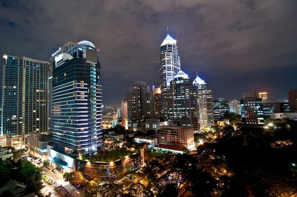 The Plaza Athenee hotel (left) and All Seasons Place (right-center) in Bangkok, Thailand with China Resources Building. Photo by Mark Fischer.