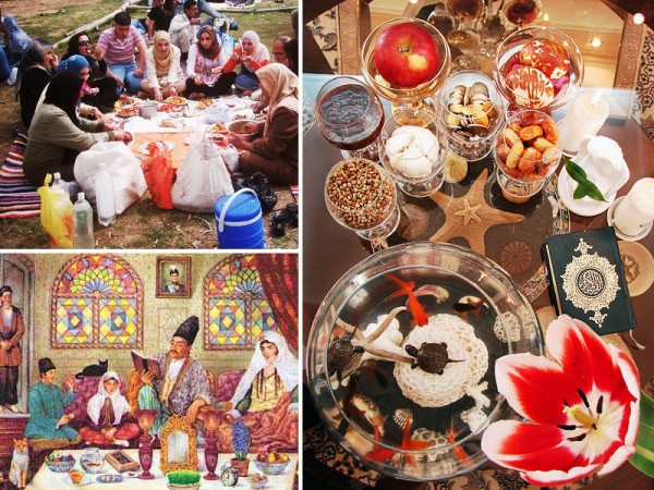 Nowruz celebration in Iran by Baghavadgita37. Haft seen (orHaft Sîn) (Persian: هفت سین) a.k.a. the seven 'S's is a major tradition of Norouz, the traditional Iranian new year, by Hamed Saber. A painting representing a Qajar family gathering for Nowruz, and sitting around the Haftsin and probably reading Hafez.