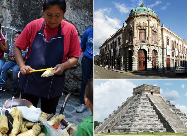 Macedonio Alcalá Theater, Oaxaca by Ulises Estrada. Chichen Itza by Daniel Schwen..