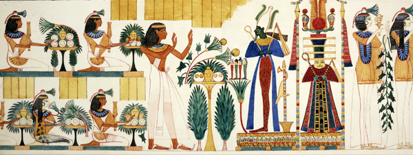 (Whole drawing) Procession of figures with offerings; part of a wall-painting from the tenth tomb at Gourna, Thebes. Made during an expedition to Egypt organised by Robert Hay between 1826 and 1838.