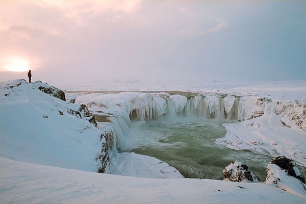 Sunset at Goðafoss in Winter, Iceland. Photo by Andreas Tille.