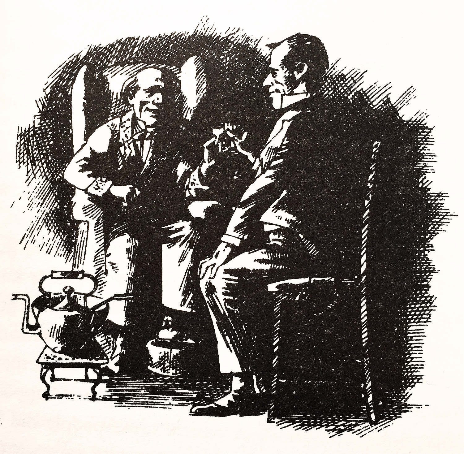 Scrooge and Cratchit share Smoking Bishop in A Christmas Carol by Charles Dickens
